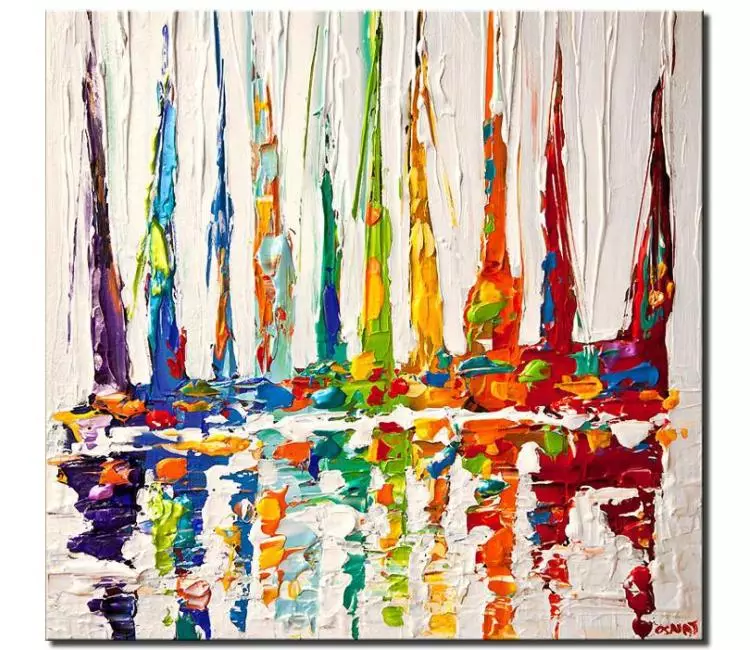 print on canvas - canvas print of multicolored sail boats painting modern palette knife