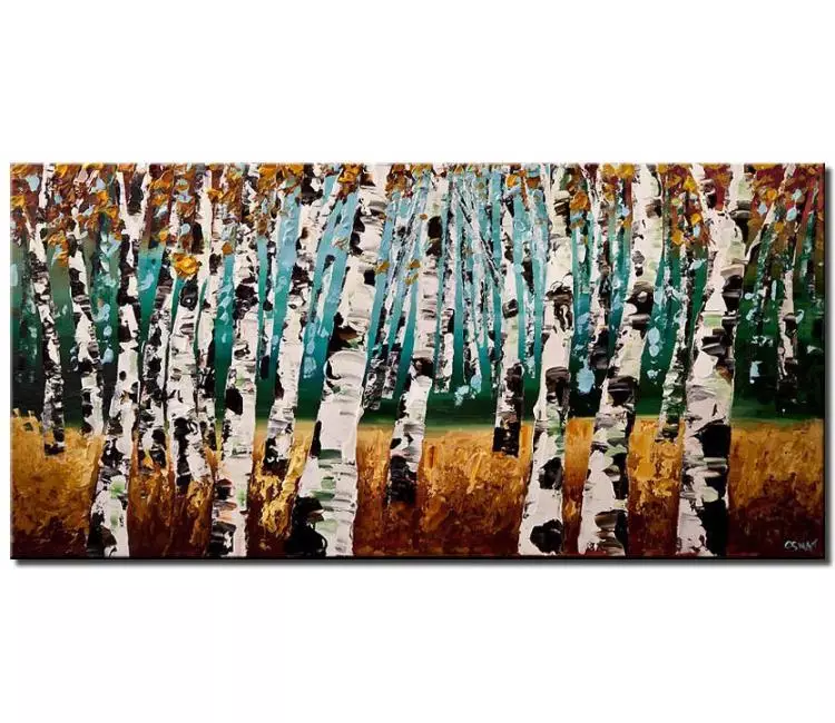 print on canvas - canvas print of silver birch trees painting modern palette knife