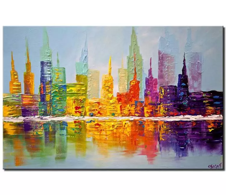 print on canvas - canvas print of colorful city art modern palette knife abstract city