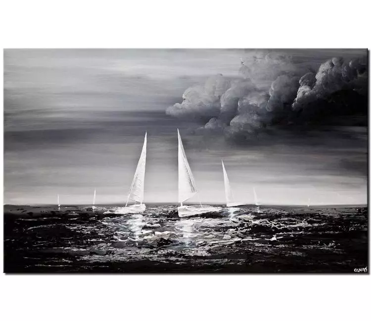 print on canvas - canvas print of sailboats sea textured painting black gray white home decor