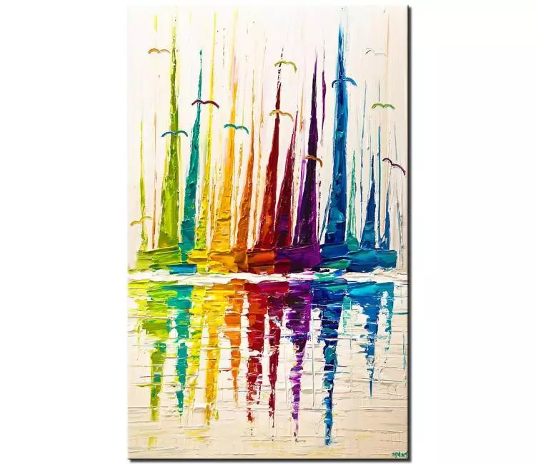 print on canvas - canvas print of abstract sailboats colorful modern palette knife textured painting
