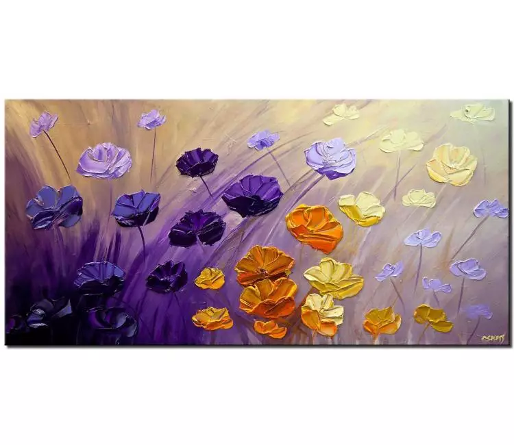 floral painting - purple orange floral painting on canvas original abstract floral art textured modern living room wall art