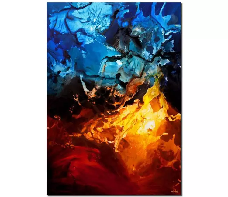fluid painting - blue red abstract painting on canvas original colorful abstract art vertical modern living room wall art