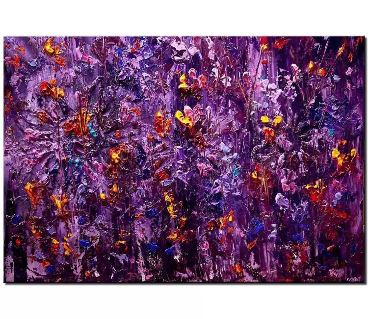 print on canvas - canvas print of purple blooming flowers heavy textured modern wall art