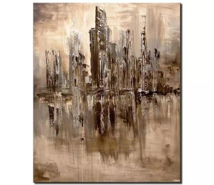 cityscape painting - Neutral abstract city painting on canvas original minimalist city art modern living room wall art