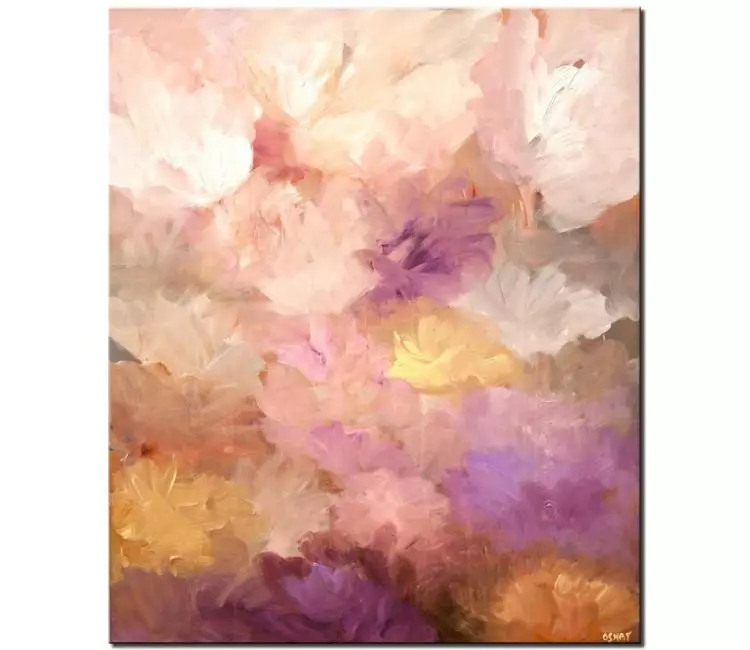 floral painting - neutral floral painting on canvas original vertical abstract art modern pink painting for living room