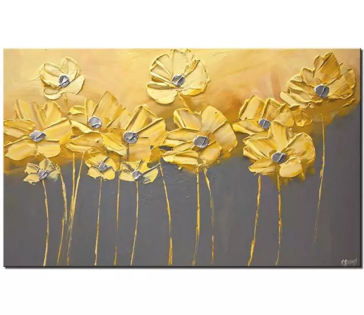 floral painting - minimalist flowers painting on canvas hand made textured yellow tulips floral painting modern wall art for living room