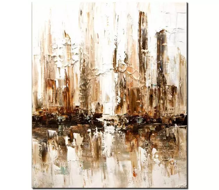 cityscape painting - minimalist abstract city painting on canvas original textured cityscape painting in neutral colors modern living room wall art