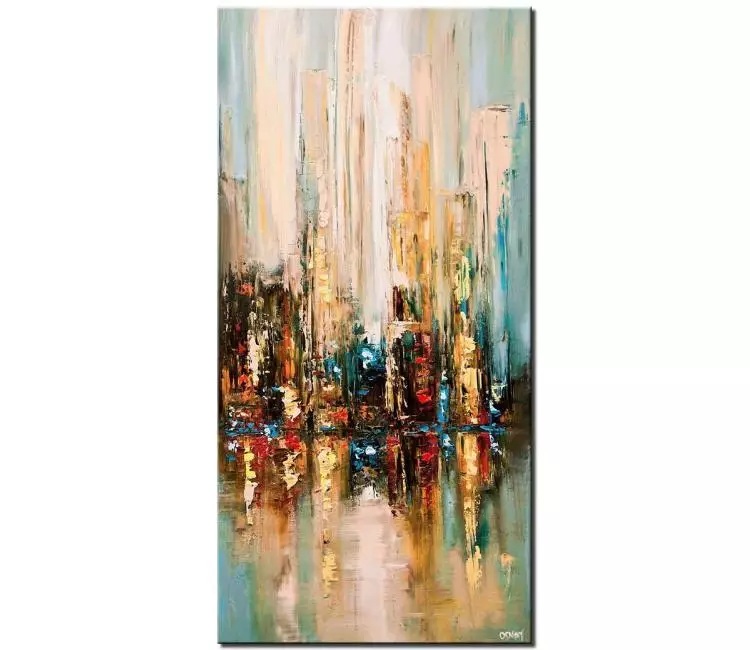 cityscape painting - city painting on canvas original modern textured colorful 3d city art modern living room wall art
