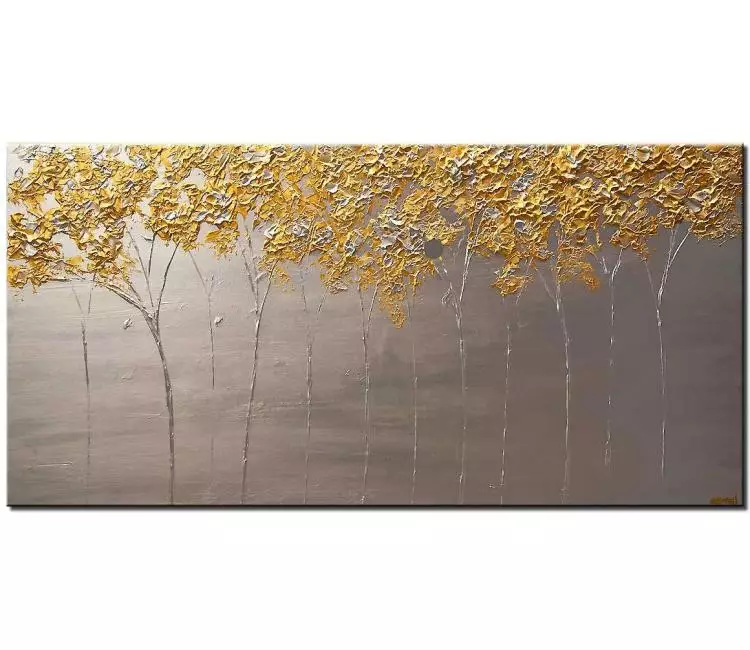 landscape paintings - minimalist trees painting on canvas original gold silver abstract tree painting textured painting modern living room wall art