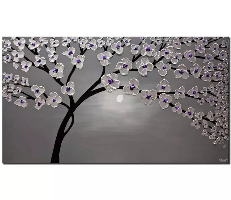 forest painting - abstract silver tree painting on canvas original 3d textured abstract tree art minimalist modern living room wall art