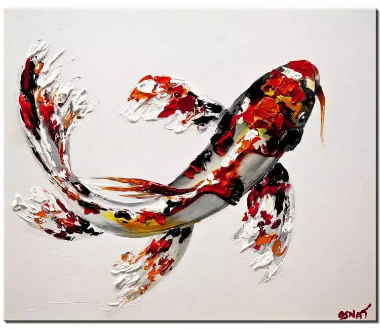 animals painting - red Koi fish painting on canvas original abstract fish painting 3d art textured painting with palette knife modern minimalist art
