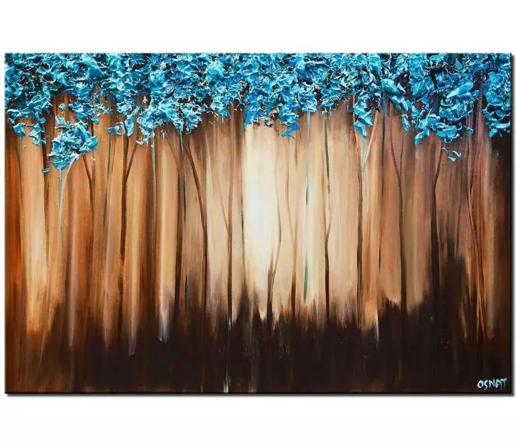 forest painting - light blue abstract landscape painting on canvas original  abstract trees painting textured painting modern wall art