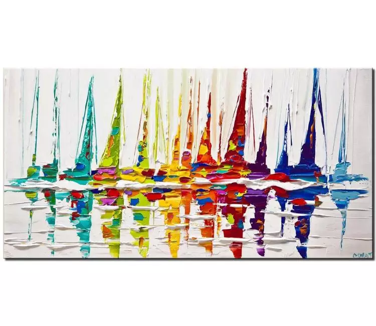 sailboats painting - colorful sailboat painting on canvas original boat painting abstract seascape ocean painting modern textured painting 3d art