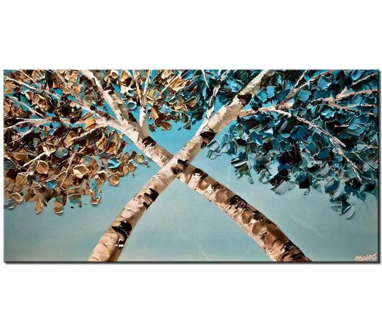 print on canvas - canvas print of modern palette knife blooming birch trees painting