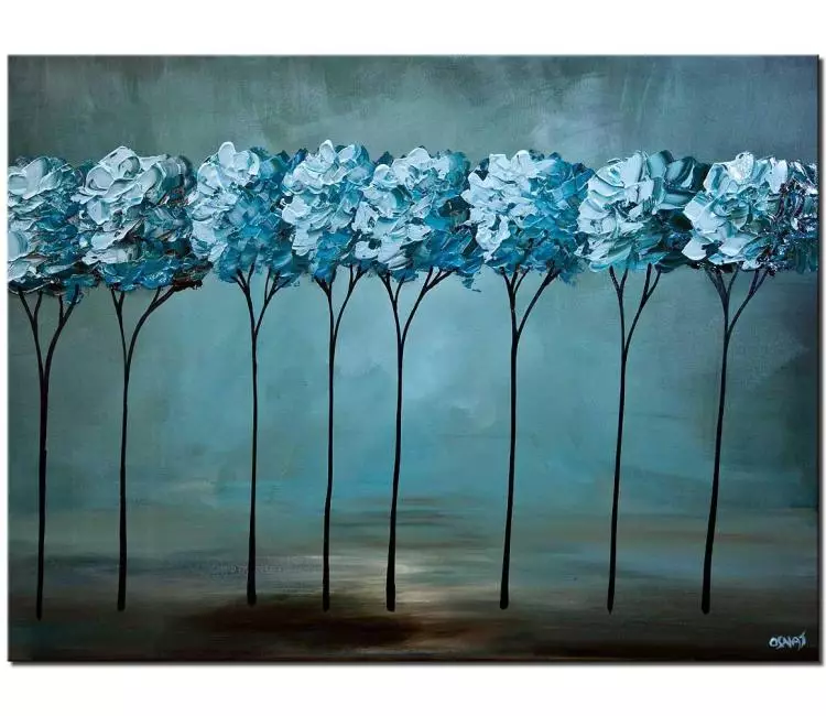 print on canvas - canvas print of teal blooming trees painting