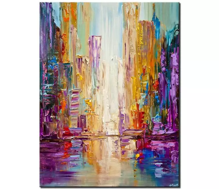 cityscape painting - original city painting on canvas colorful textured abstract cityscape painting 3d art modern living room wall art
