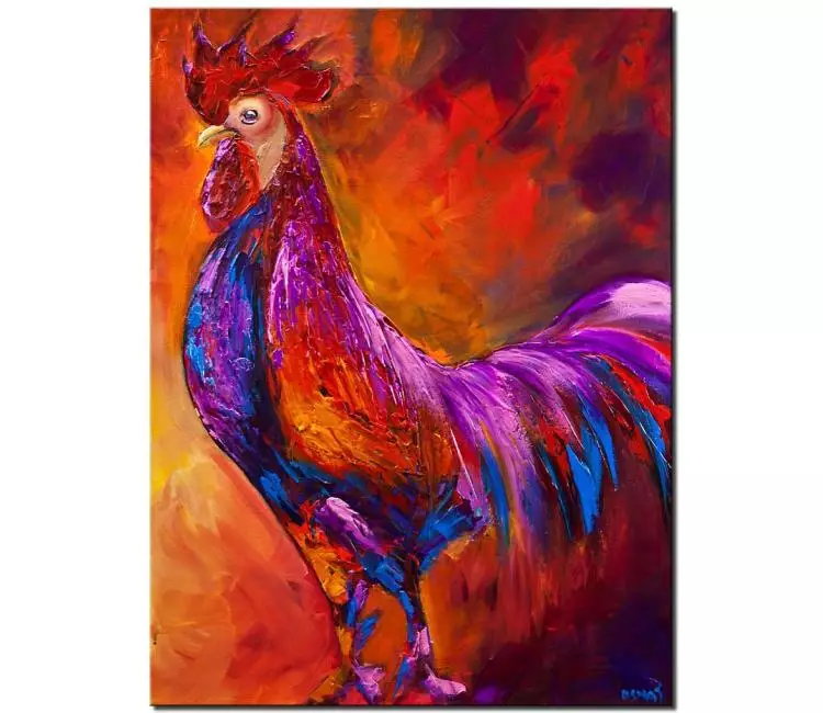 animals painting - colorful rooster painting on canvas original textured abstract rooster art modern living room art