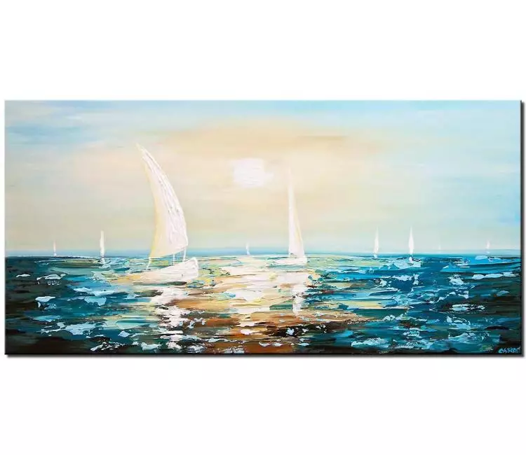 sailboats painting - original seascape painting on canvas textured sailboat painting blue ocean painting modern boat painting for living room