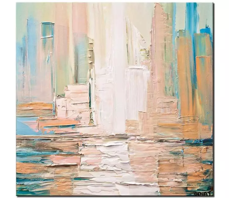 print on canvas - canvas print of city skyline painting modern palette knife