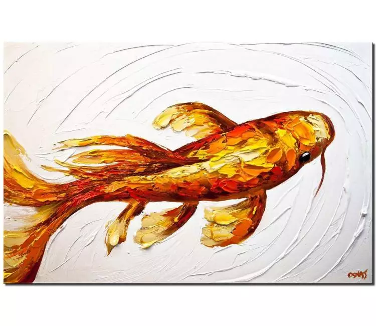 animals painting - orange Koi fish painting on canvas textured painting original fish painting modern art