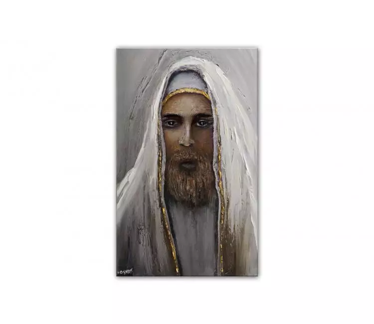 figure painting - religious painting on canvas original textured abstract painting Jewish art modern art