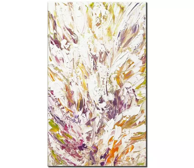 floral painting - minimalist abstract painting on canvas soft pastel colors textured painting modern living room wall art