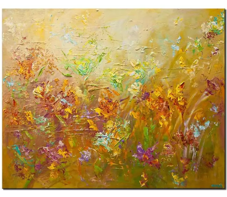 print on canvas - canvas print of modern abstract flowers painting contemporary colorful palette knife painting