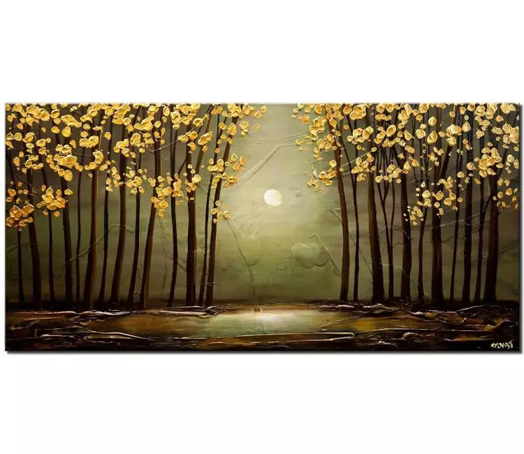 print on canvas - canvas print of green forest golden leaves painting textured landscape art
