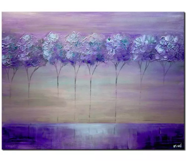 landscape paintings - purple trees painting on canvas original textured painting abstract tree painting minimalist modern living room wall art