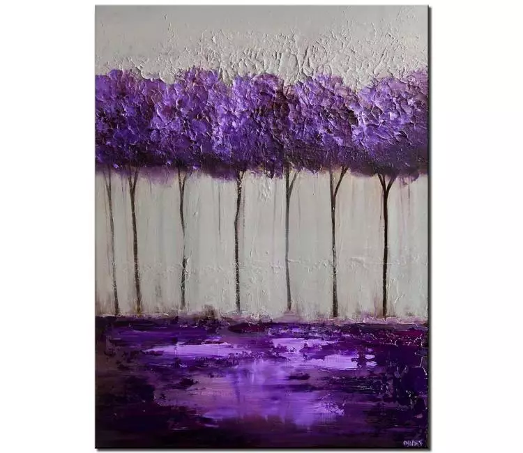 forest painting - purple grey abstract trees painting on canvas original textured painting modern trees art