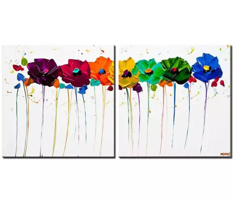 floral painting - colorful flowers painting on canvas original flowers art textured painting modern 3d art for living room