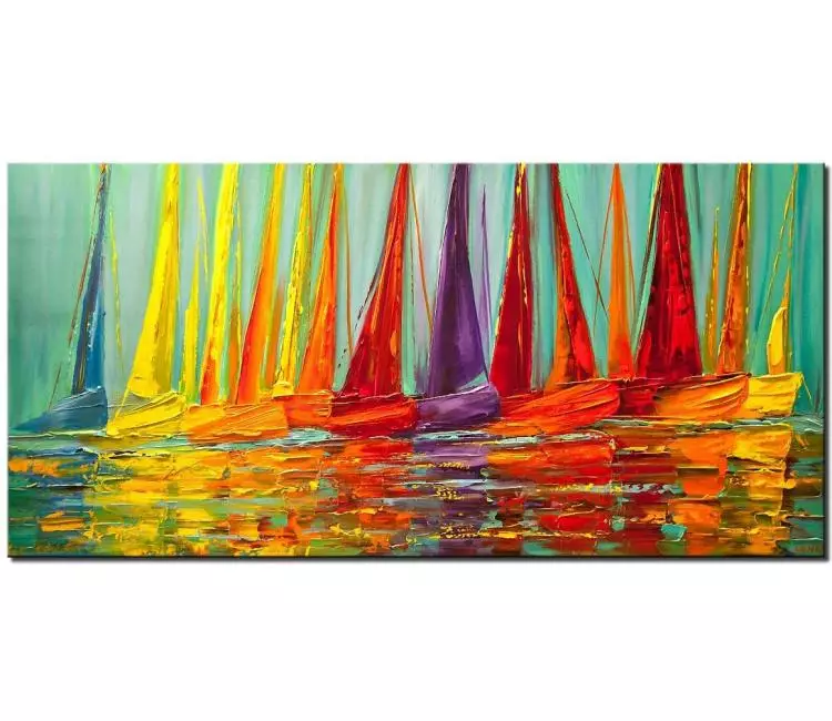 sailboats painting - Colorful Abstract Sailboat Painting on Canvas original boat painting textured painting modern 3d art