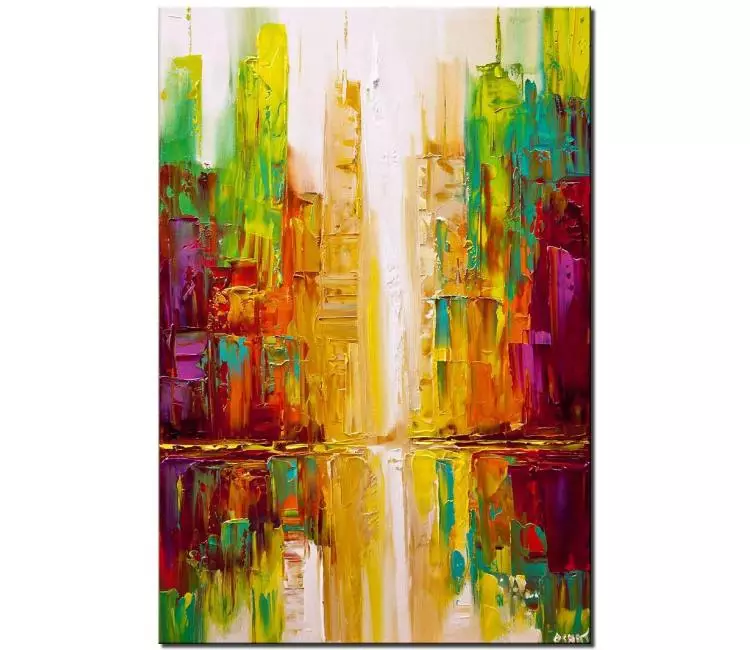cityscape painting - colorful abstract painting on canvas original city art colorful textured painting 3d art modern living room
