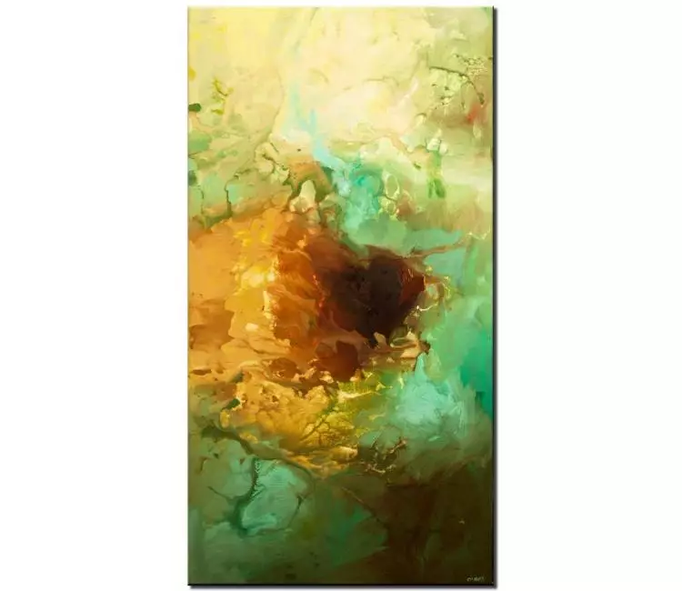 fluid painting - vertical original abstract painting on canvas turquoise painting big wall art for living room and office modern art
