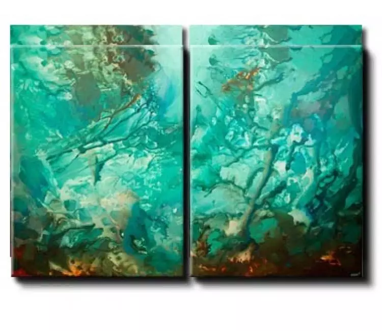 fluid painting - turquoise abstract art on canvas original big wall art for living room modern art