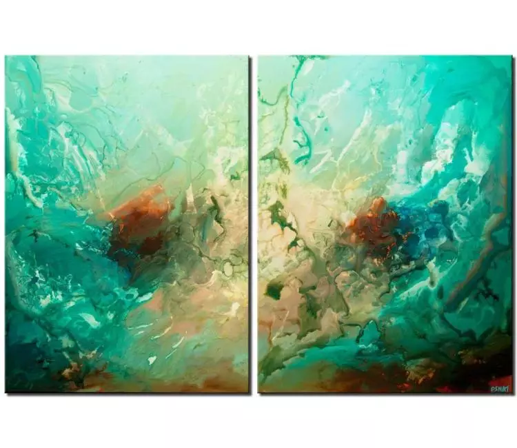 fluid painting - turquoise abstract art on canvas original large wall art for living room modern art