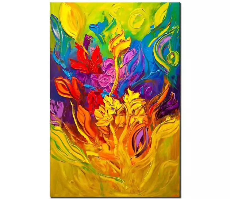 floral painting - colorful abstract floral painting modern flowers painting on canvas textured painting modern art