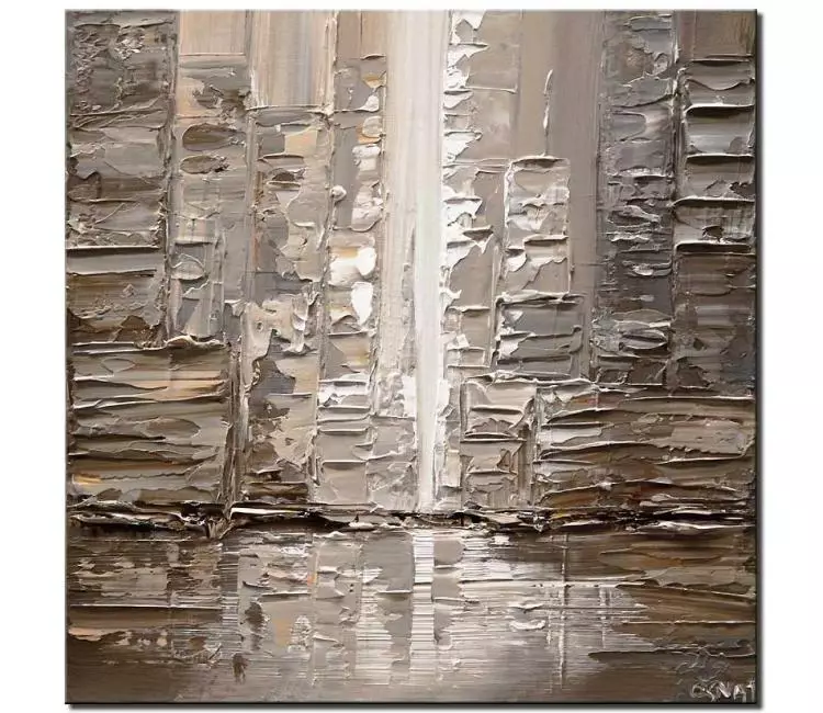 cityscape painting - silver abstract city painting on canvas original textured painting 3d city art square painting modern art