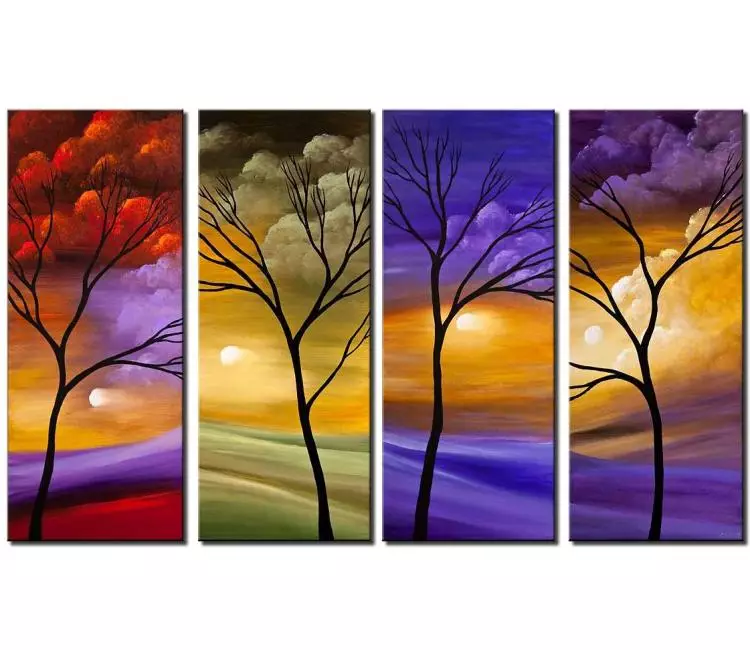 landscape paintings - four seasons tree painting on canvas original abstract landscape art for living room modern large art