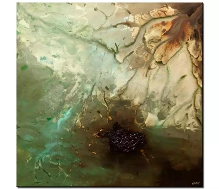 fluid painting - green abstract painting on canvas modern square original art for living room