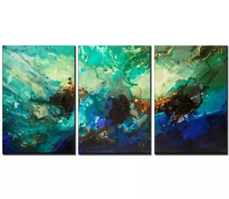 fluid painting - big blue wall art for living room modern abstract painting on canvas original acrylic painting
