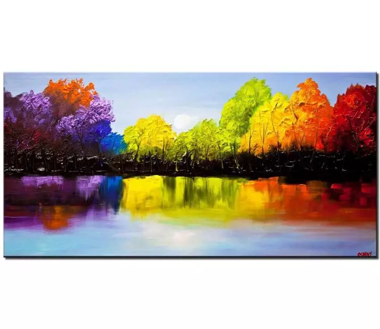 forest painting - colorful abstract landscape painting on canvas textured painting forest trees art for modern living room and bedroom