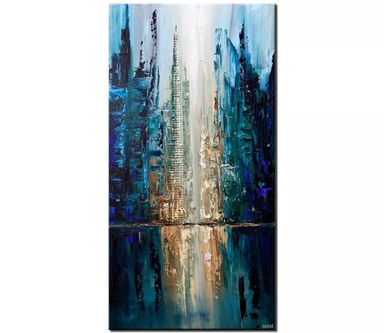 print on canvas - canvas print of contemporary blue textured city painting