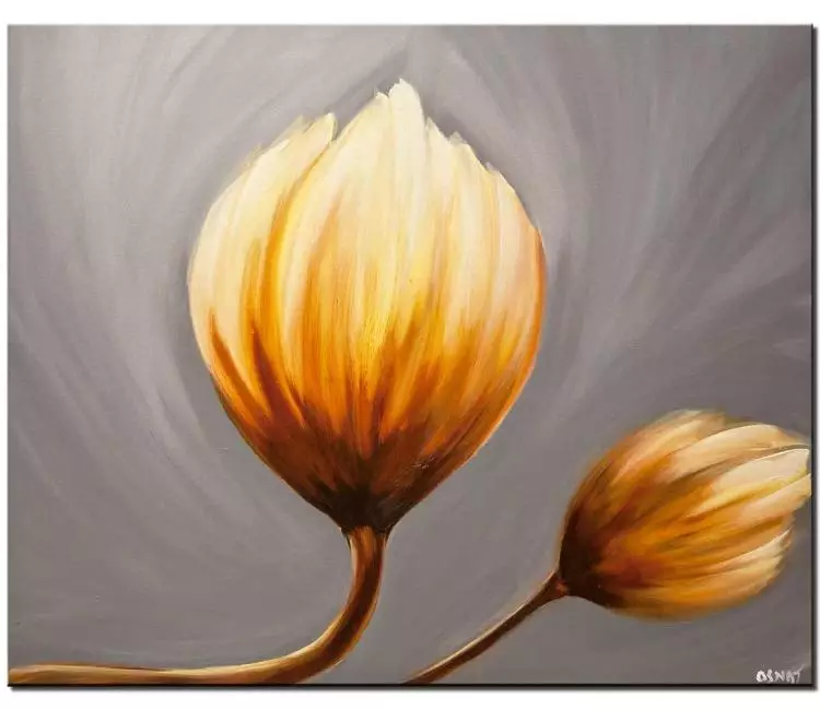 floral painting - tulips painting flowers art on canvas original yellow and grey abstract flower painting modern living room art