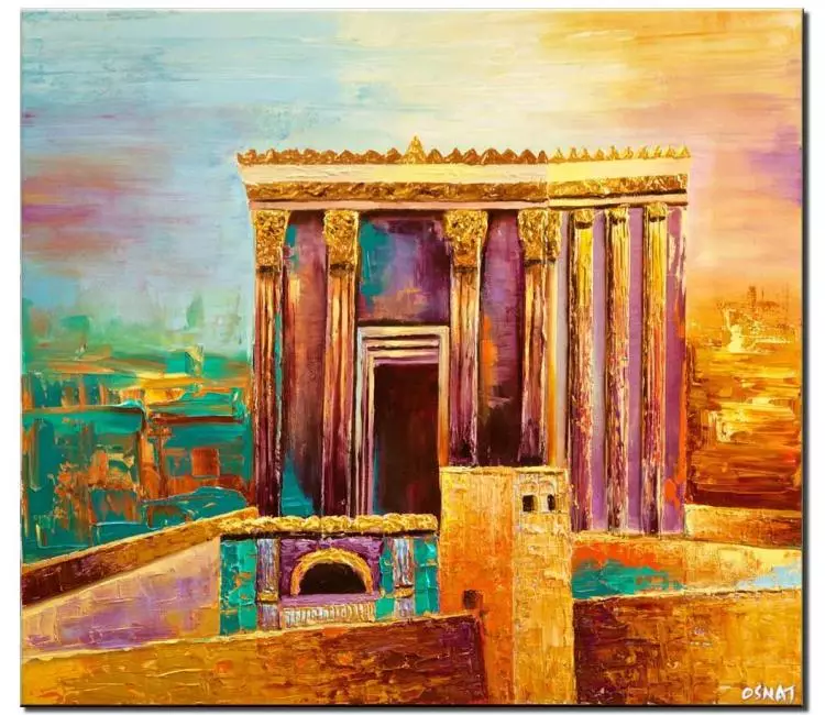 religious painting - Beit Hamikdash painting on canvas original Jerusalem painting textured painting modern Jewish art