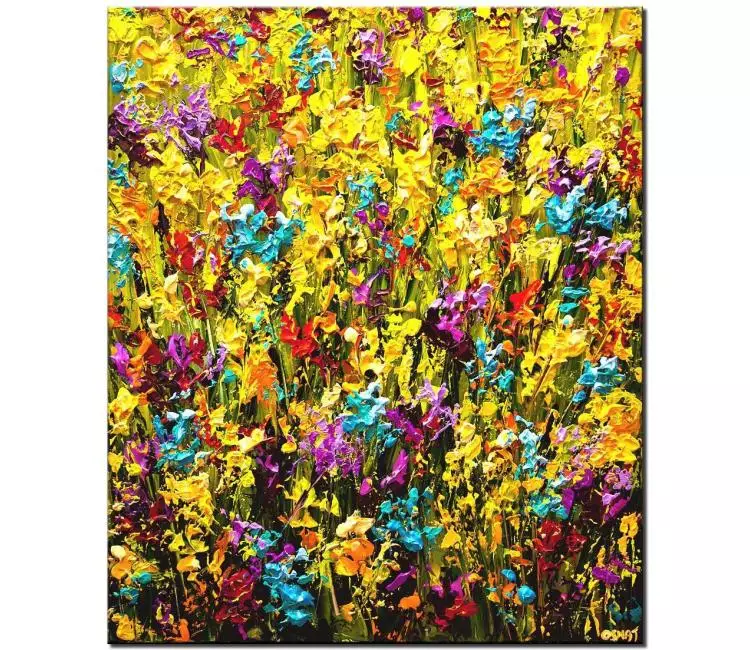 floral painting - colorful flowers art textured painting on canvas original floral art abstract modern art for living room bedroom and office
