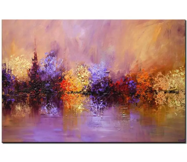 print on canvas - canvas print of large modern textured wall art lavender blooming trees