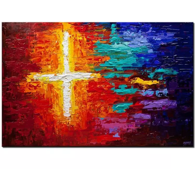 abstract painting - colorful abstract cross painting on canvas original textured painting 3d Christian art