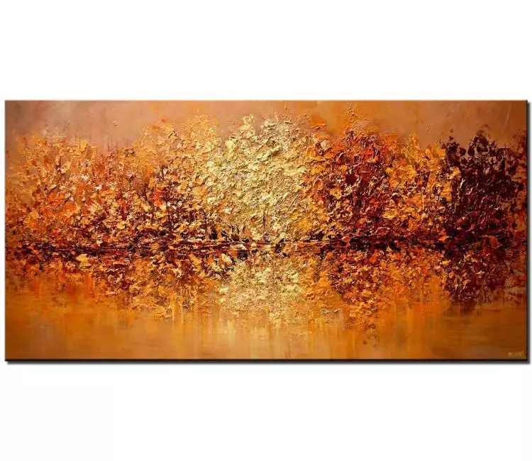 forest painting - minimalist abstract landscape art for living room textured trees painting on canvas original orange rust modern art